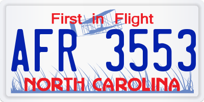 NC license plate AFR3553