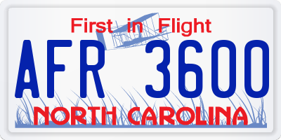 NC license plate AFR3600