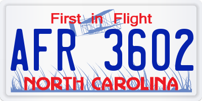 NC license plate AFR3602