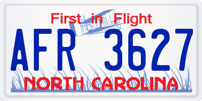 NC license plate AFR3627
