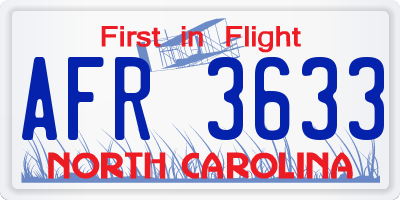 NC license plate AFR3633
