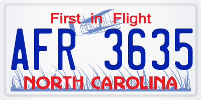NC license plate AFR3635