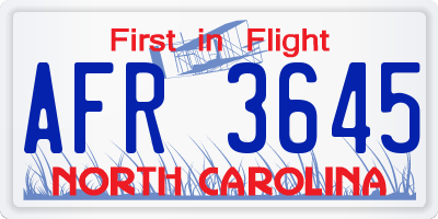 NC license plate AFR3645