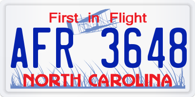 NC license plate AFR3648