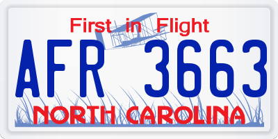 NC license plate AFR3663
