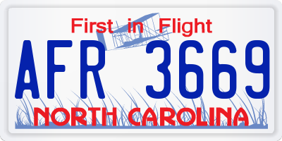 NC license plate AFR3669