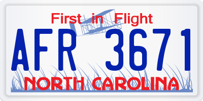 NC license plate AFR3671