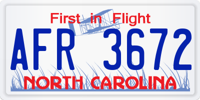 NC license plate AFR3672