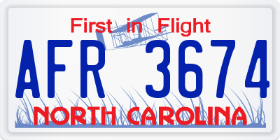 NC license plate AFR3674