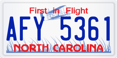NC license plate AFY5361