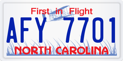 NC license plate AFY7701
