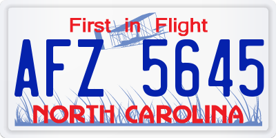 NC license plate AFZ5645