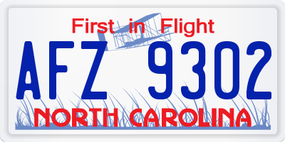 NC license plate AFZ9302