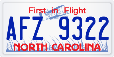 NC license plate AFZ9322