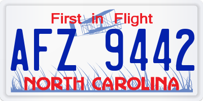 NC license plate AFZ9442