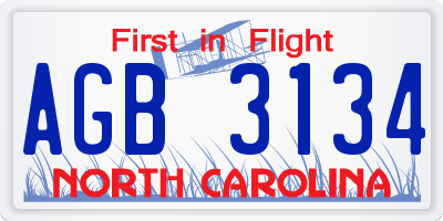 NC license plate AGB3134