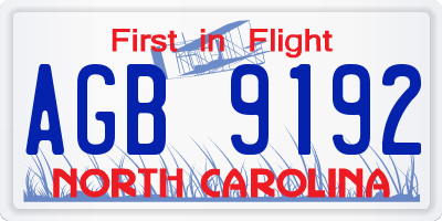 NC license plate AGB9192