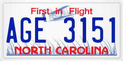NC license plate AGE3151