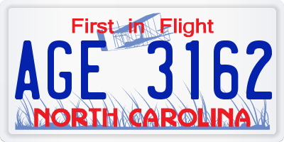 NC license plate AGE3162