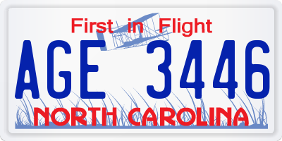 NC license plate AGE3446