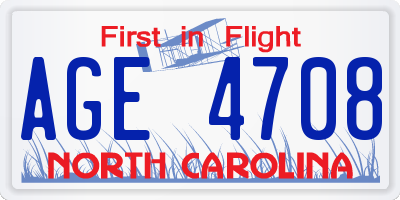 NC license plate AGE4708