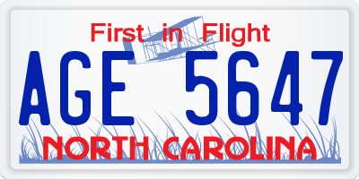 NC license plate AGE5647