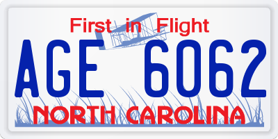 NC license plate AGE6062