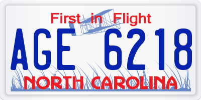 NC license plate AGE6218