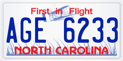 NC license plate AGE6233