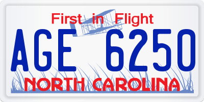NC license plate AGE6250