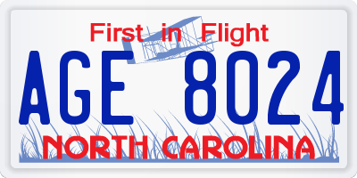 NC license plate AGE8024