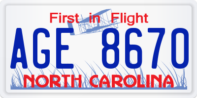 NC license plate AGE8670