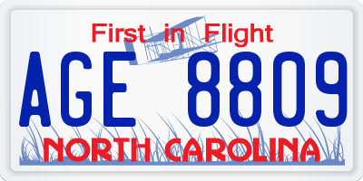 NC license plate AGE8809