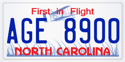 NC license plate AGE8900