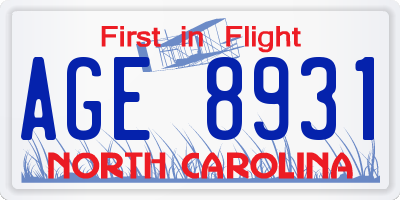 NC license plate AGE8931