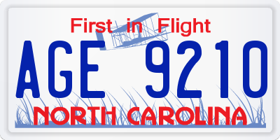 NC license plate AGE9210