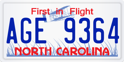 NC license plate AGE9364