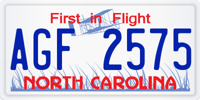 NC license plate AGF2575
