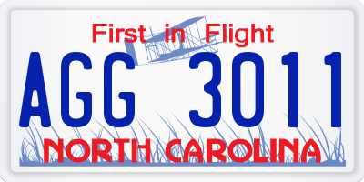 NC license plate AGG3011