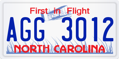 NC license plate AGG3012