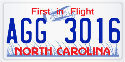 NC license plate AGG3016