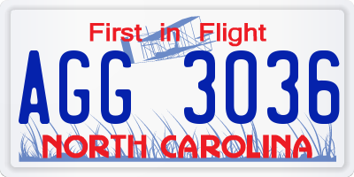 NC license plate AGG3036