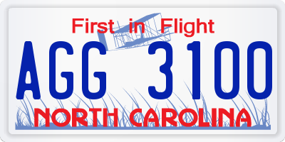 NC license plate AGG3100