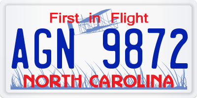 NC license plate AGN9872