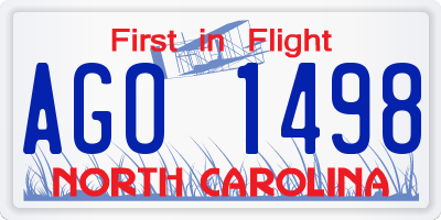NC license plate AGO1498