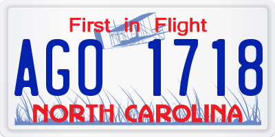 NC license plate AGO1718