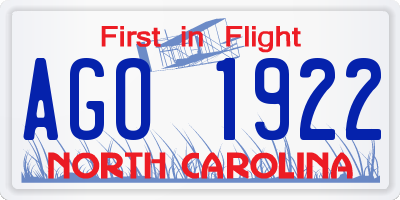 NC license plate AGO1922