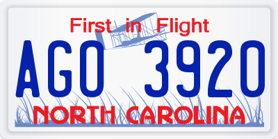 NC license plate AGO3920