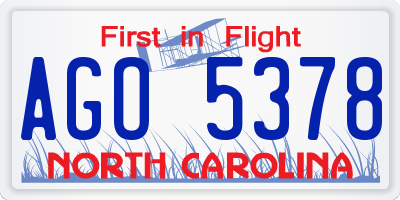 NC license plate AGO5378
