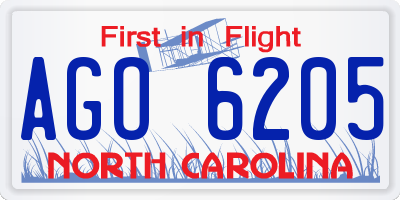 NC license plate AGO6205